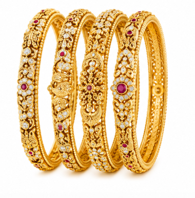 Antique Gold Kada Set (Set of 4)