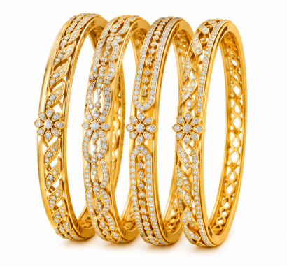 Gold Filigree Cutwork Bangles (Set of 4)