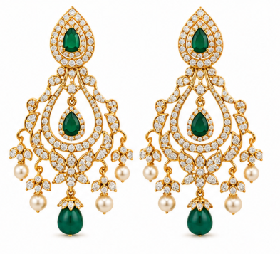 Emerald & Diamond Chandbali Earrings