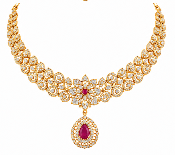 CZ Bridal Necklace with Ruby Pear Drop
