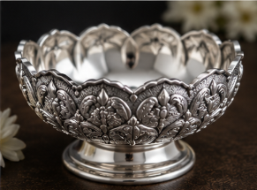 Antique Silver Bowl with Floral Relief