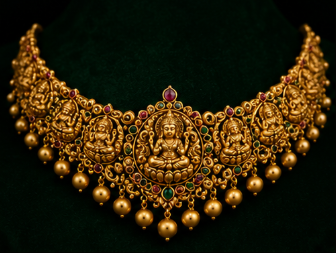 Antique Lakshmi Choker with Pearl Fringe